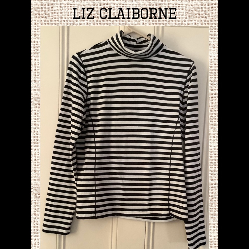 Liz Claiborne Black/White Striped Top